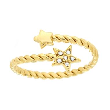 Anello filo Torchon Contrarie con Stelle e Crystal Bianco in ACCIAIO colore Oro