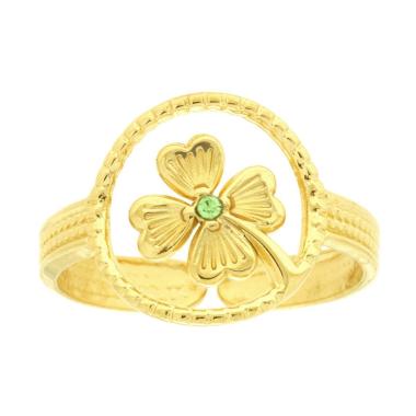 Anello Pallinato con Quadrifoglio e Crystal Verde in ACCIAIO colore Oro