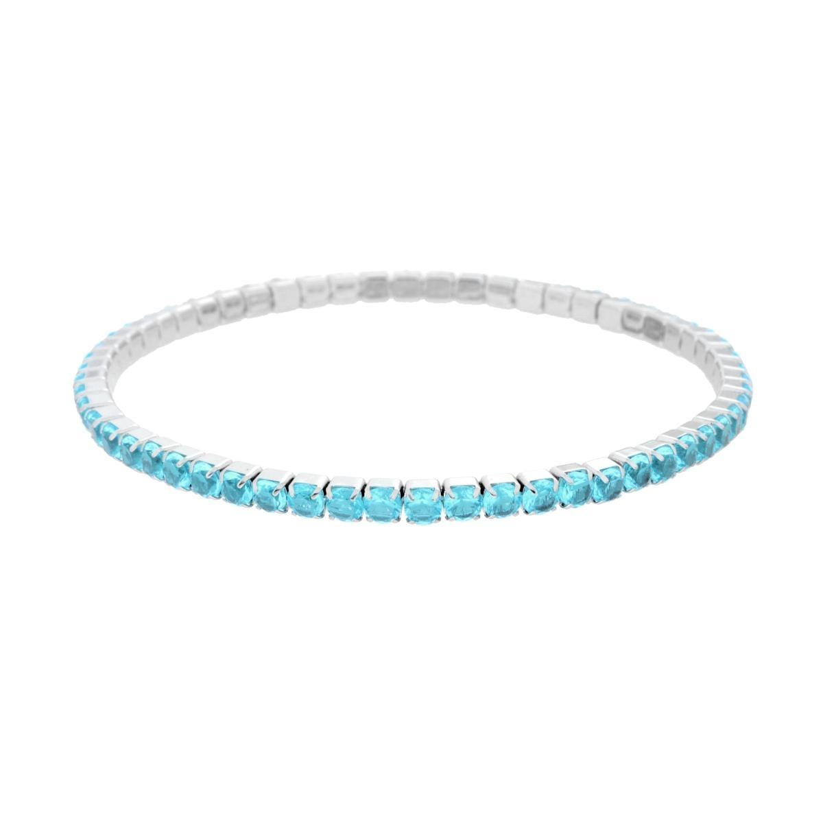 Bracciale Tennis Elastico con Crystal colore Acquamarina m 3 in ACCIAIO