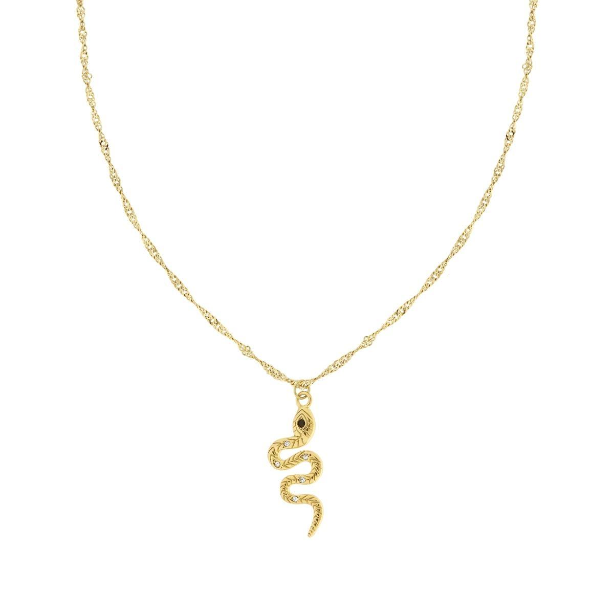 Collana Catena Singapore e Serpente con Crystal Bianchi e Nero in ACCIAIO colore Oro