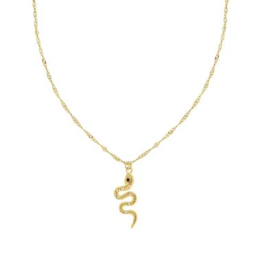 Collana Catena Singapore e Serpente con Crystal Bianchi e Nero in ACCIAIO colore Oro