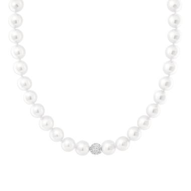 Collana filo Perle mm 12 con Sfera Centrale Crystal Bianchi in ACCIAIO