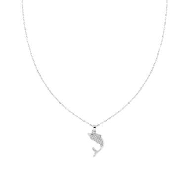 Collana Catena Forzatina Diamantata con Delfino e Crystal Bianchi in ACCIAIO