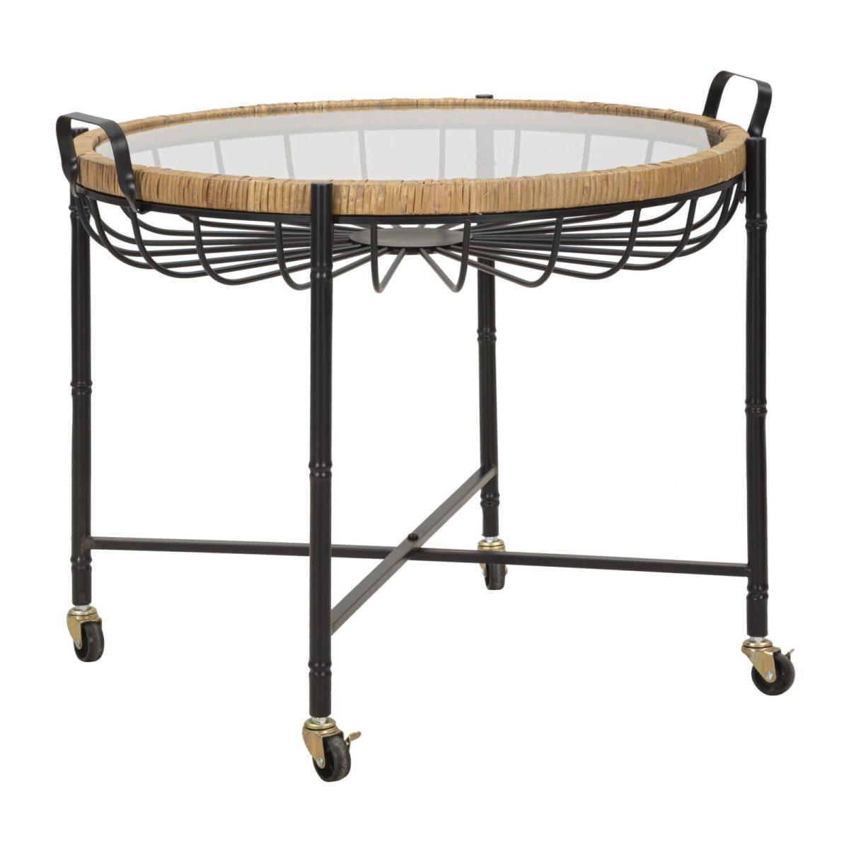 Tavolinetto cebu c/vetro e ruote cm 70,5x65x57