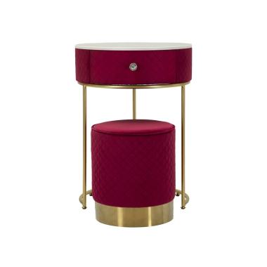 Comodino/toletta c/puff vellit rosso cm Ø 52x70 - Ø 36x39