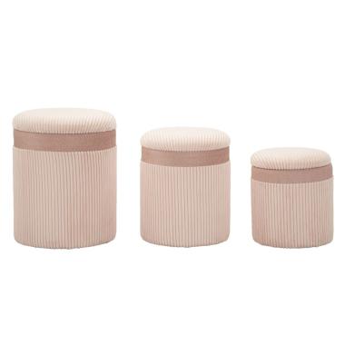 Puff c/contenitore cortina rosa set 3 pz cm Ø 40,5x49,5-35x42-31x38<br>