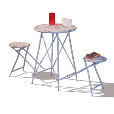 Tavolino in metallo con 2 sgabelli pieghevoli bianco 61x156xh83 cm