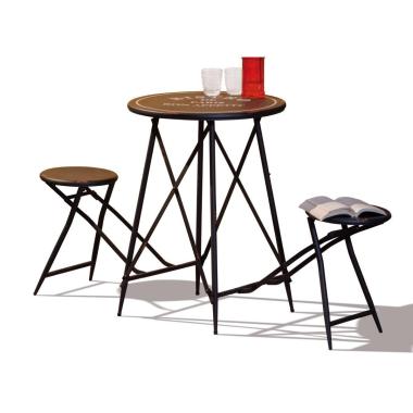 Tavolino in metallo con 2 sgabelli pieghevoli nero 61x156x83 cm