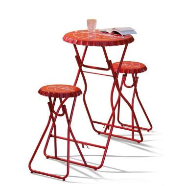 Tavolino in metallo con 2 sgabelli pieghevoli rosso 60x164xh101 cm
