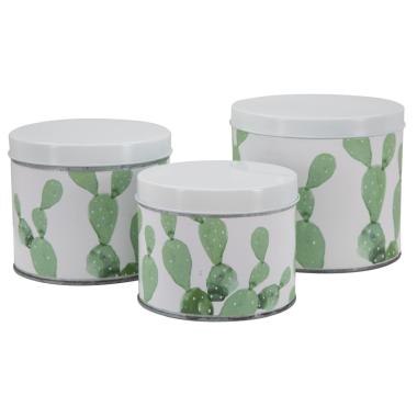 Cofanetti in latta cactus set 3 pz cm  Ø 15x13,5-14x11,5-12,5x10 min 2