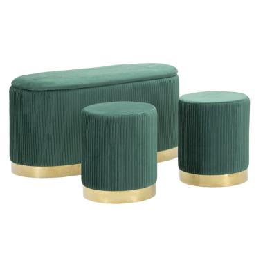 Panca c/contenitore e sgabelli shopy verde set 3 pz cm 80x37x42-29x35