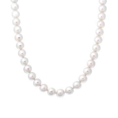 Collana Perla Bianca mm 8 in vetro perlato con filo e chiusura in ARGENTO 925 Galvanica Rodio