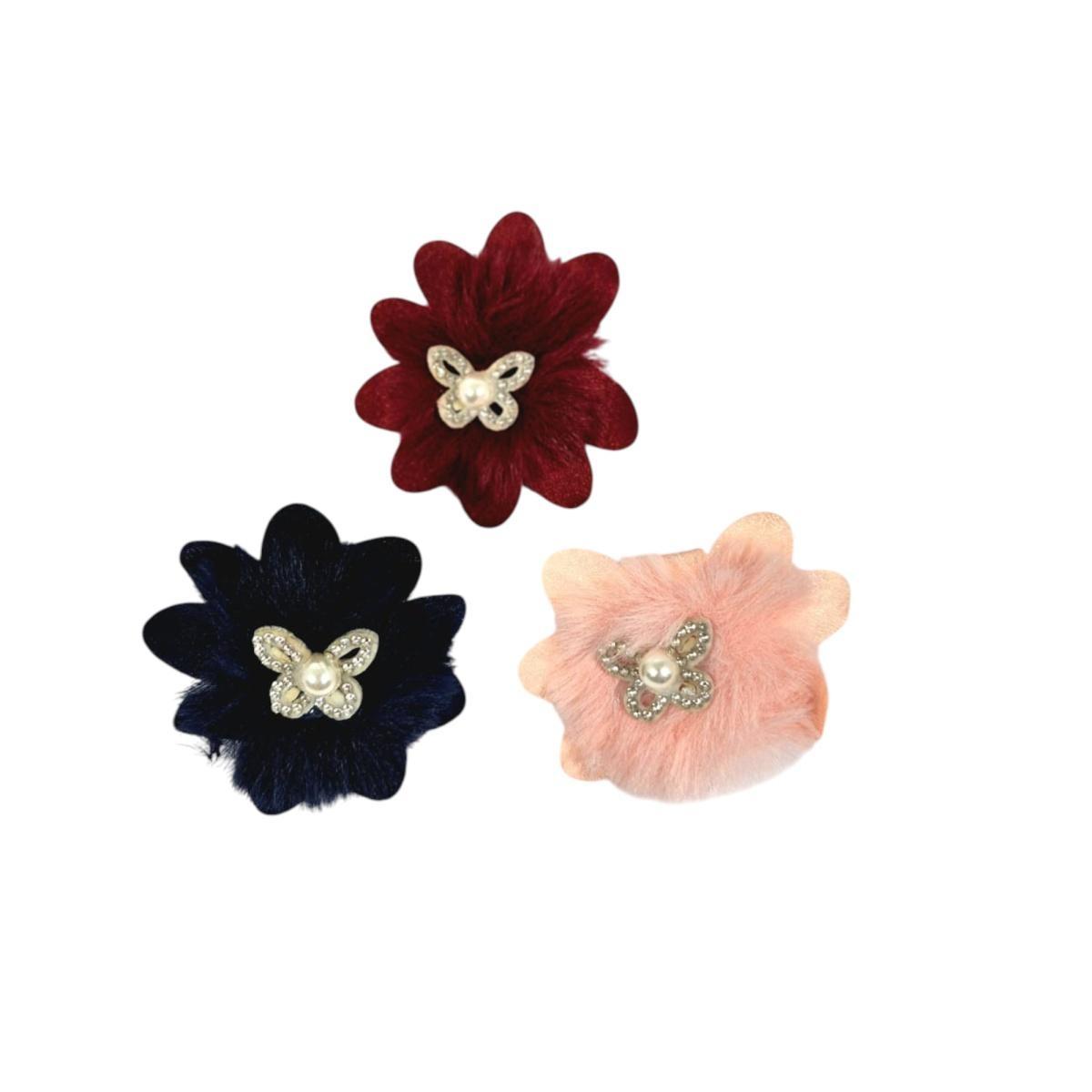 Elastico per capelli fiore in tesuto con farfalla e strass