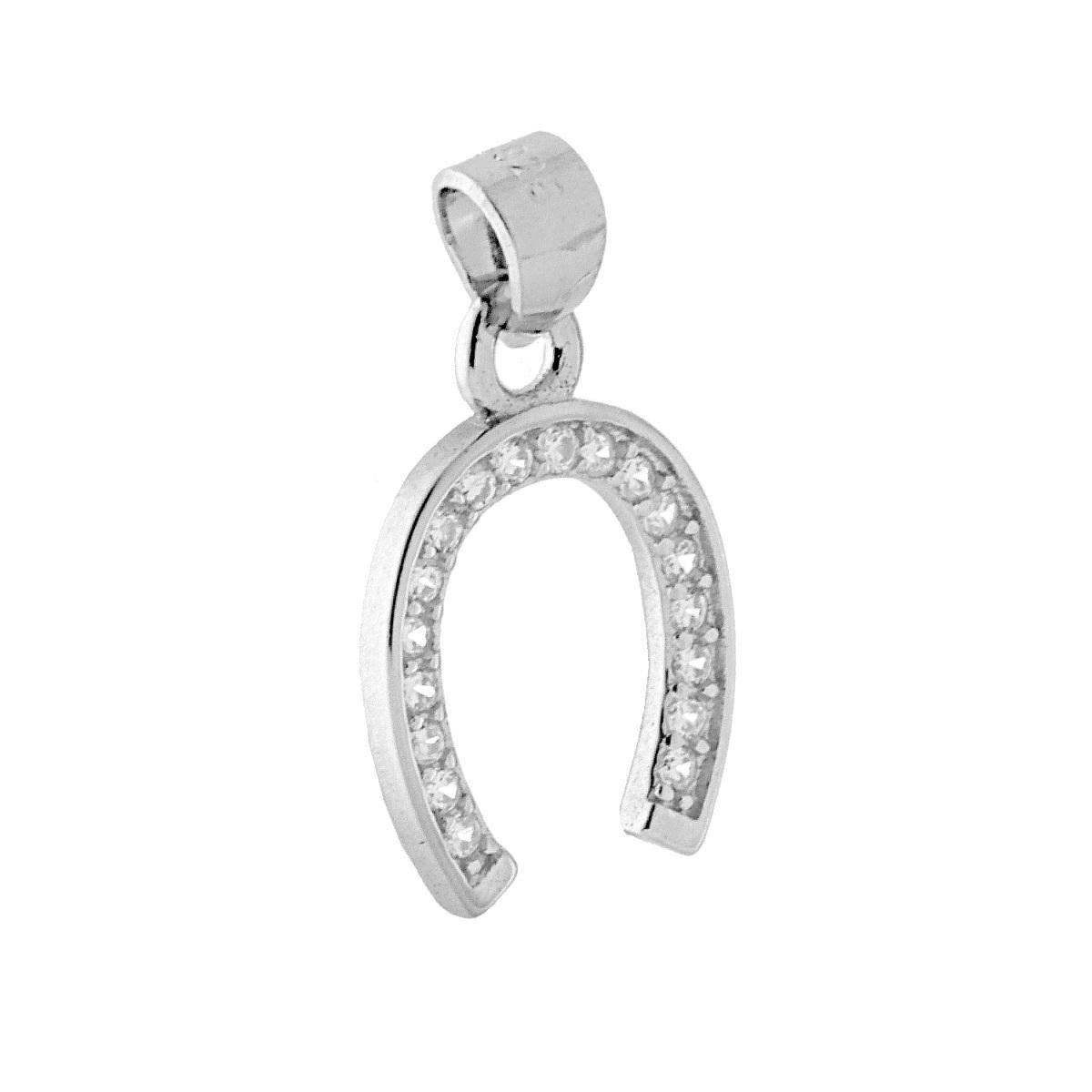 Ciondolo Ferro di Cavallo con Cubic Zirconia Bianchi in ARGENTO 925 Galvanica Rodio