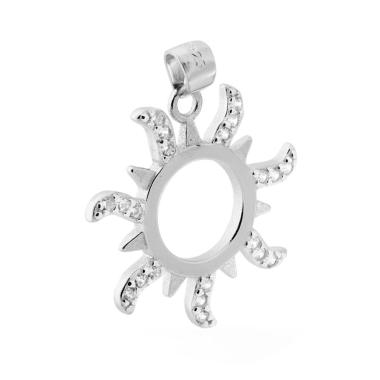 Ciondolo Sole con Zirconi Bianchi in ARGENTO 925 Galvanica Rodio