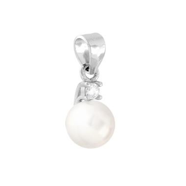Ciondolo Perla Vetro Perlato mm 6 con Punto Luce Cubic Zirconia Bianco in ARGENTO 925 Galvanica Rodio