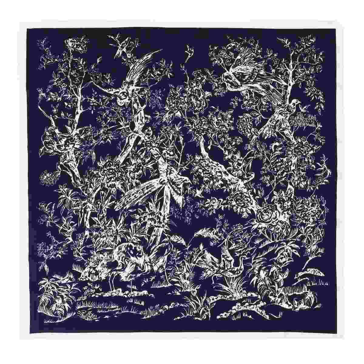 Foulard donna in seta fantasia rami e uccelli Capoverde