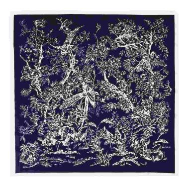 Foulard donna in seta fantasia rami e uccelli Capoverde