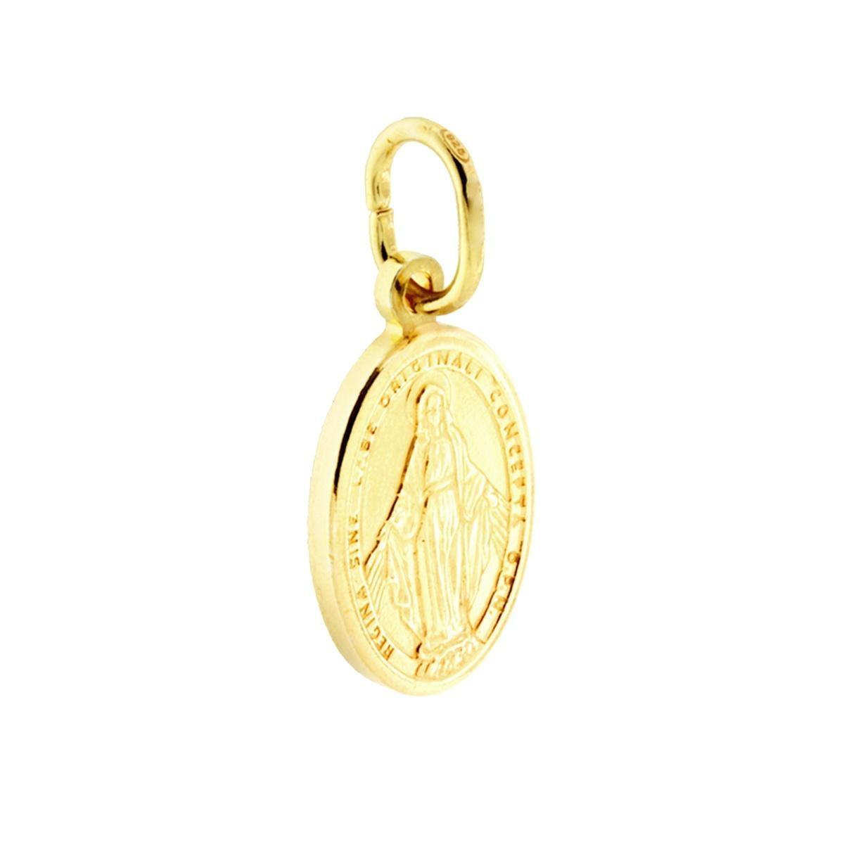 Ciondolo Medaglia Ovale mm 18 Madonna Miracolosa in ARGENTO 925 Galvanica Oro