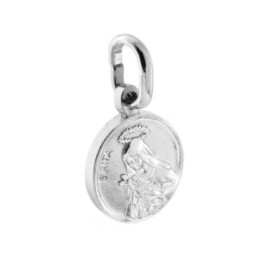 Ciondolo Medaglia Tonda con Santa Rita in ARGENTO 925 Galvanica Rodio