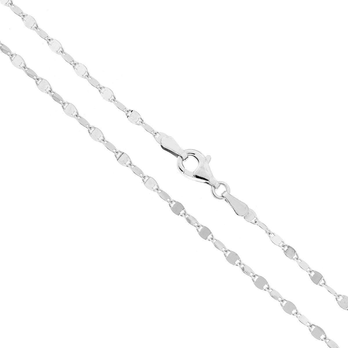 Catena Forzatina a Specchio Diamantata sezione 2.2 lunghezza cm 40 in ARGENTO 925 Galvanica Rodio