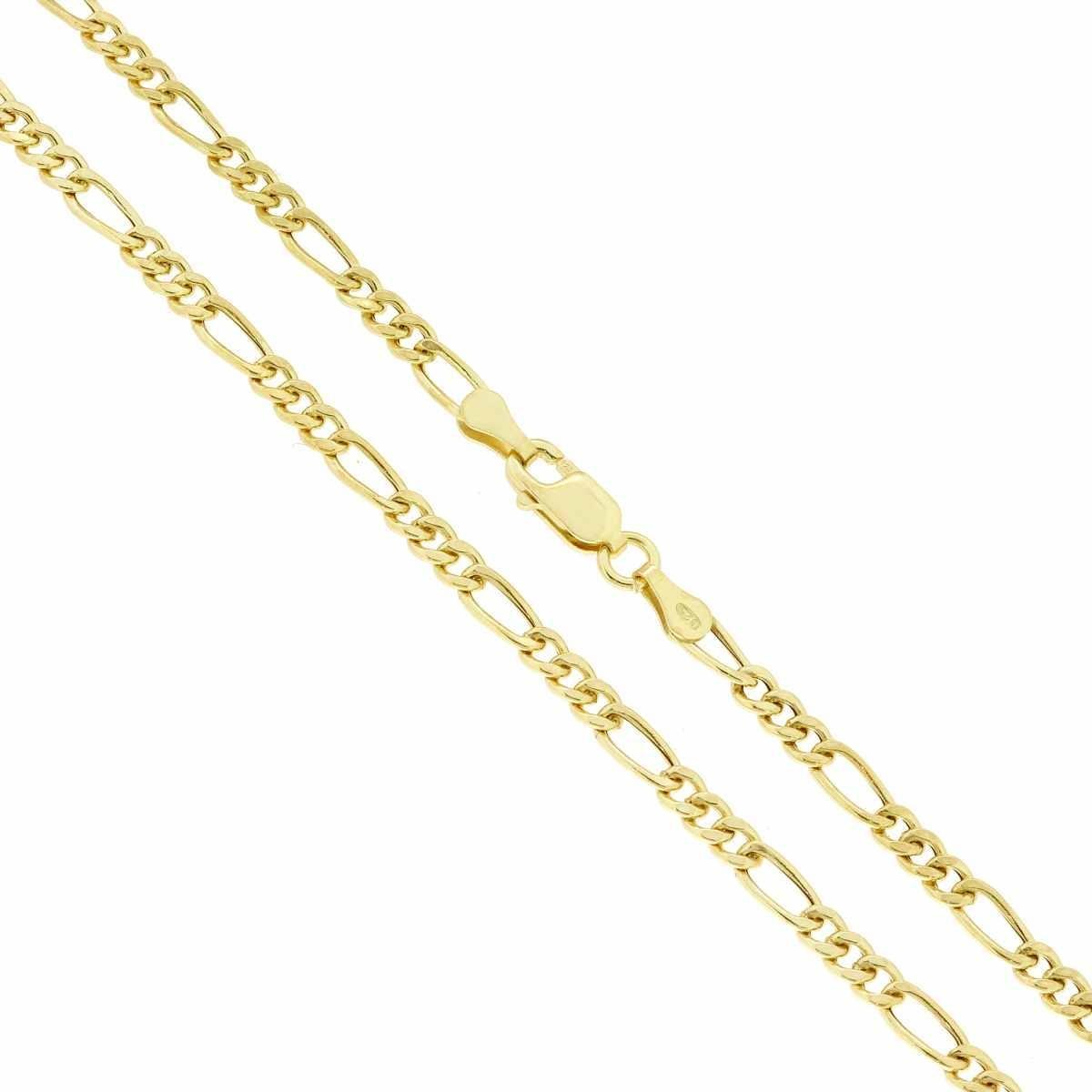 Catena Figaro Alternata 080 3+1 Vuoto sezione mm 3 lunghezza cm 60 in ARGENTO 925 Galvanica Oro