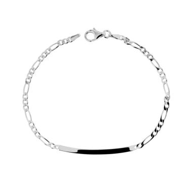 Bracciale Targa con catena Figaro Alternata Extraflat mm 3 in ARGENTO 925 Galvanica Rodio
