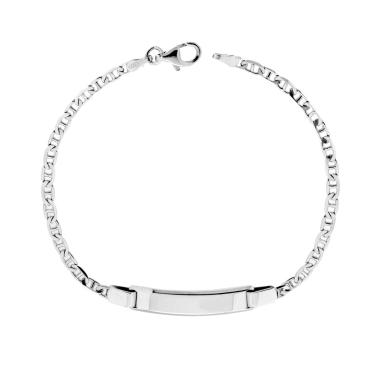 Bracciale Targa Plain con Catena Traversino Extraflat 080 mm 3 cm 19 in ARGENTO 925 Galvanica Rodio