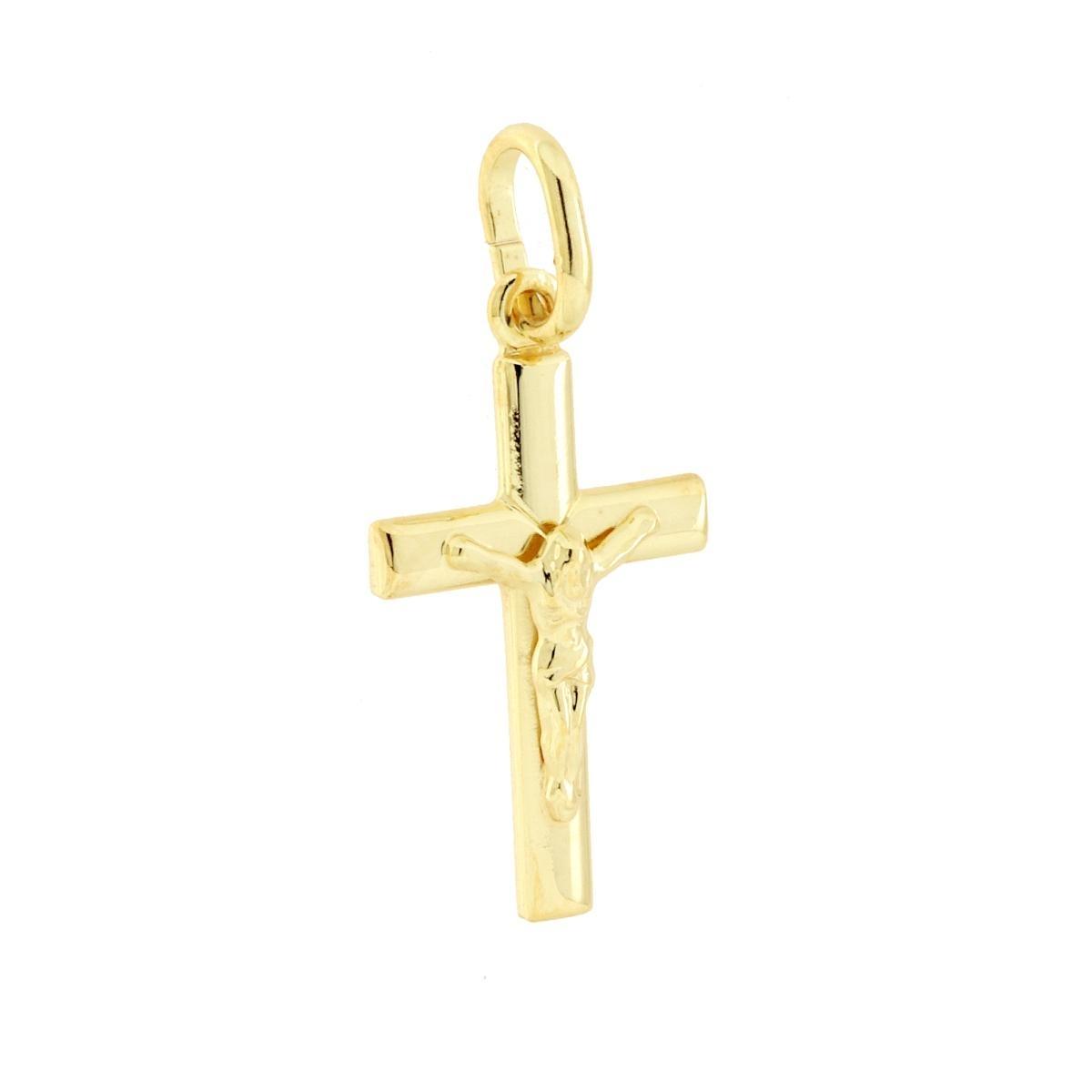 Ciondolo Croce Latina con Cristo in ARGENTO 925 Galvanica Oro