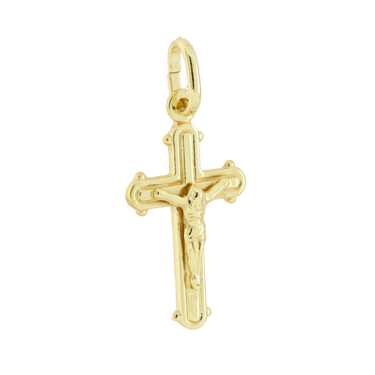 Ciondolo Croce Latina con Cristo in ARGENTO 925 Galvanica Oro
