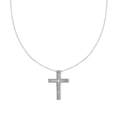 Collana Catena Forzatina con Croce e Crystal Bianchi in ACCIAIO e OTTONE