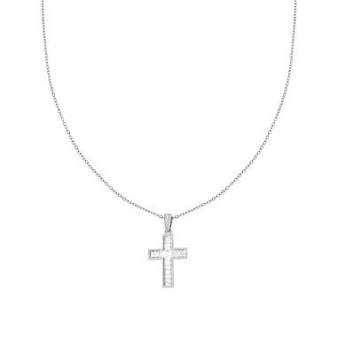 Collana Catena Forzatina Diamantata con Croce e Crystal Bianchi in ACCIAIO e OTTONE