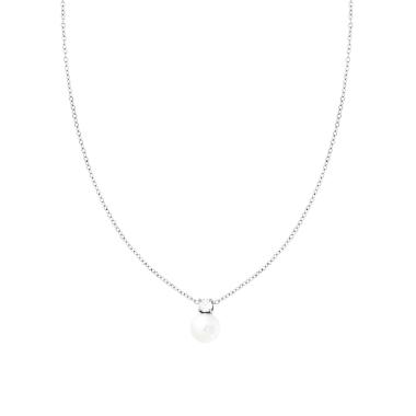 Collana Catena Forzatina Diamantata con Perla e Punto Luce Crystal Bianco in ACCIAIO