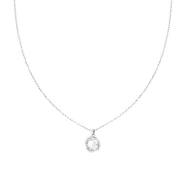 Collana Catena Forzatina Diamantata con Perla contornata da Crystal Bianchi in ACCIAIO