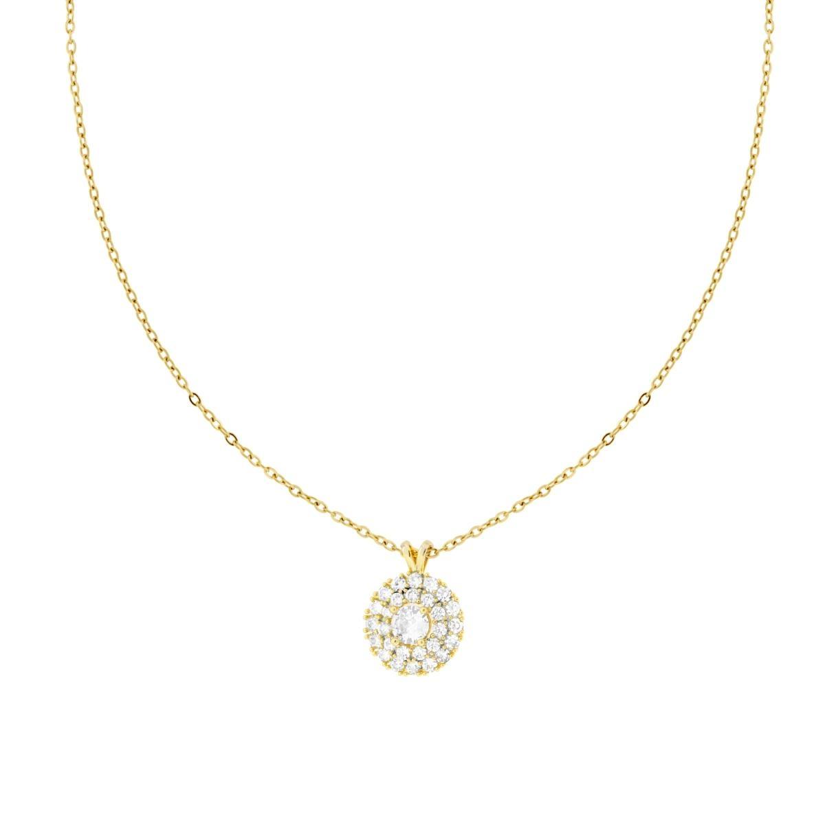 Collana Catena Forzatina Diamantata Tondo con Crystal Bianchi in ACCIAIO e OTTONE colore Oro