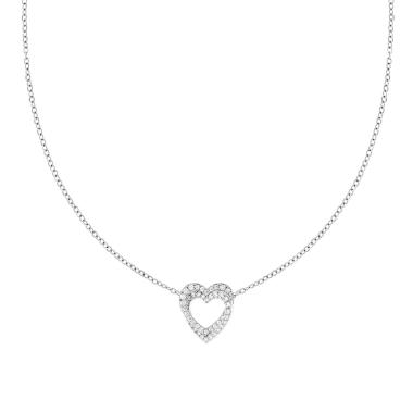 Collana Catena Forzatina Diamantata con Cuori incrociati e Crystal Bianchi in ACCIAIO e OTTONE