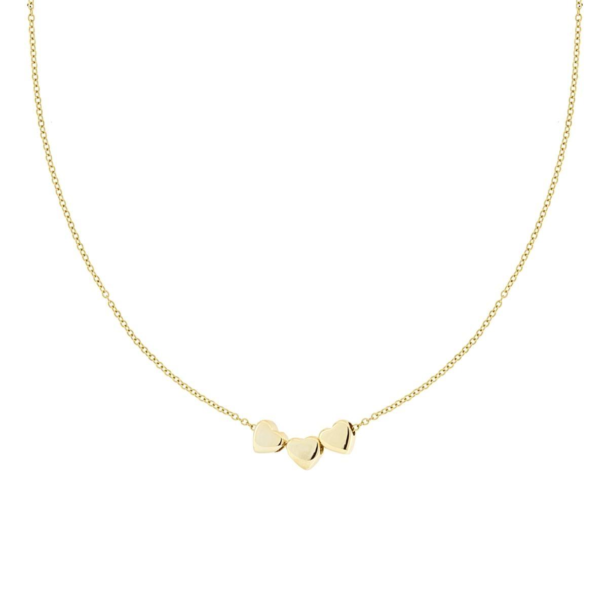 Collana Catena Forzatina Diamantata con tre Cuori Bombati passanti in ACCIAIO colore Oro