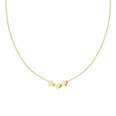 Collana Catena Forzatina Diamantata con tre Cuori Bombati passanti in ACCIAIO colore Oro