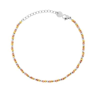 Bracciale Catena con Palline Diamantate mm 2.5 in ACCIAIO colore Acciaio Oro Rosa