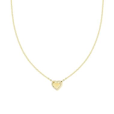 Collana Catena Forzatina Diamantata con doppio Cuore e Crystal Bianchi in ACCIAIO colore Oro