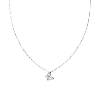 Collana Catena Forzatina Diamantata con Farfalla e Crystal Bianchi in ACCIAIO e OTTONE