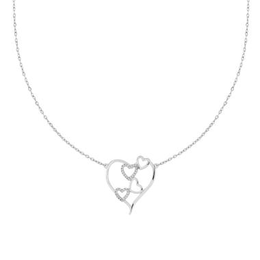Collana Catena Forzatina Diamantata con Cuori e Crystal Bianchi in ACCIAIO e OTTONE