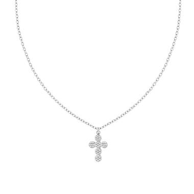 Collana Catena Forzatina con Croce e Crystal Bianchi in ACCIAIO