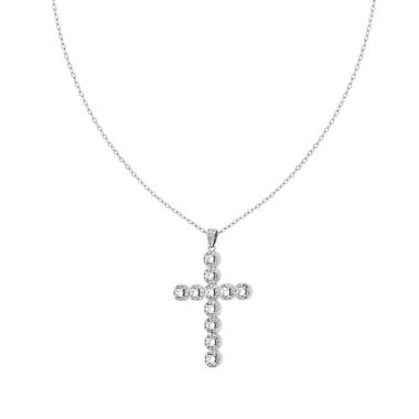 Collana Catena Forzatina con Croce e Crystal Bianchi in ACCIAIO E OTTONE