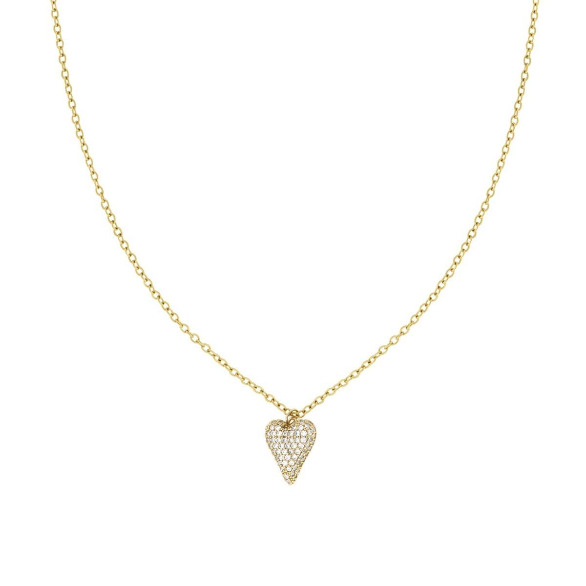 Collana Catena Forzatina con Cuore e Crystal Bianchi in ACCIAIO e OTTONE colore Oro