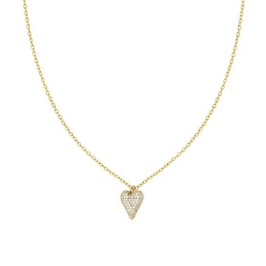 Collana Catena Forzatina con Cuore e Crystal Bianchi in ACCIAIO e OTTONE colore Oro