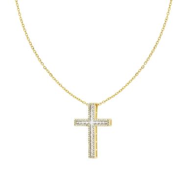 Collana Catena Forzatina con Croce e Crystal Bianchi in ACCIAIO e OTTONE colore Oro