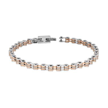 Bracciale Uomo Maglia Imperniata Bicicletta con dettagli Colore Rosa in ACCIAIO