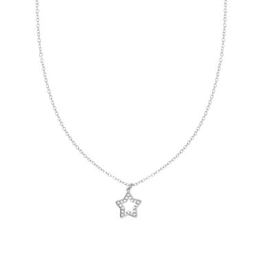 Collana Catena Forzatina con Stella e Crystal Bianchi in ACCIAIO e OTTONE
