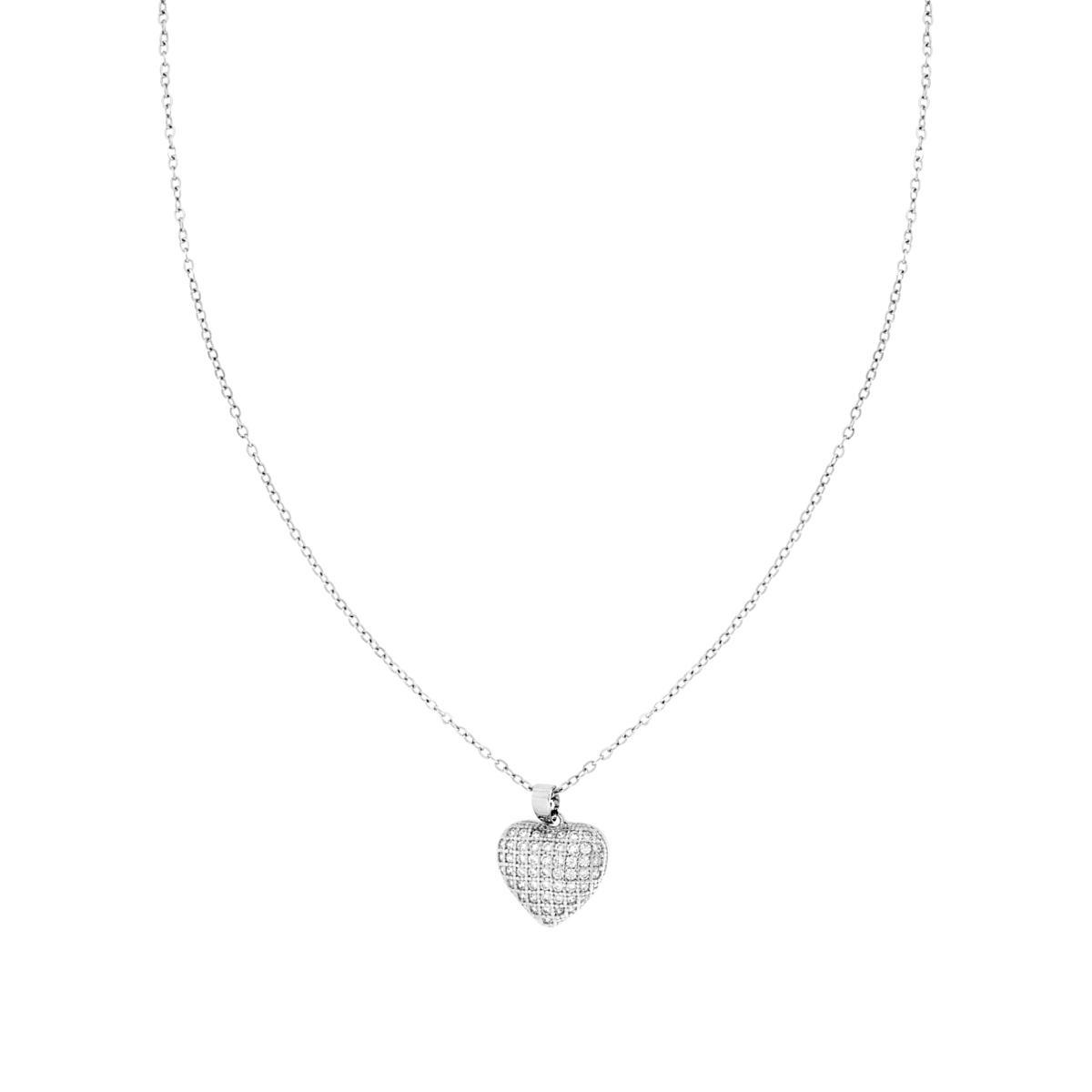 Collana Catena Forzatina Diamantata con Cuore e Crystal Bianchi in ACCIAIO